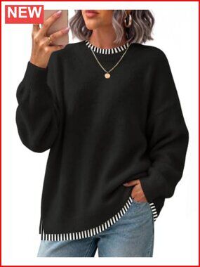 Women's Oversized Chunky Knit Pullover Sweater Mock Layer Long Sleeve Top,